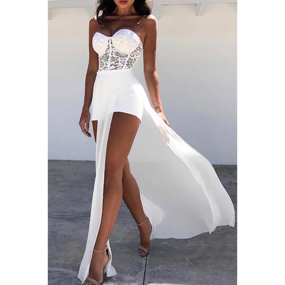 White Lace Romper Bustier Maxi